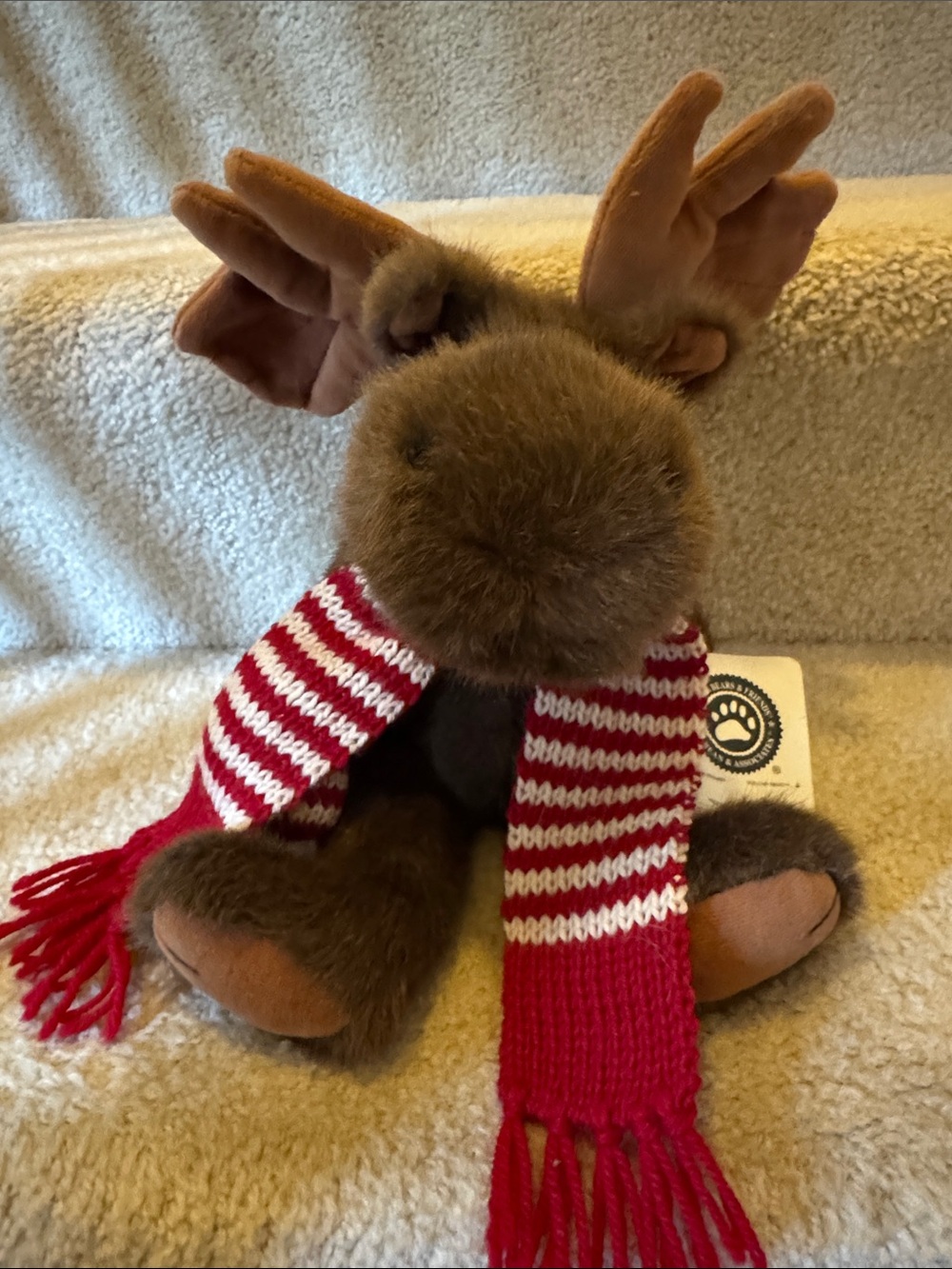 Boyds Bears Brown Plush Moose with Red & White Striped Scarf